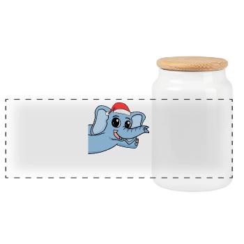 Elephant Christmas - Panoramic Cookie Jar with Wooden Lid - white - Front