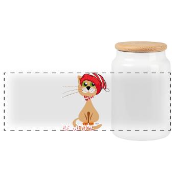 be Merry Christmas Cat - Panoramic Cookie Jar with Wooden Lid - white - Front