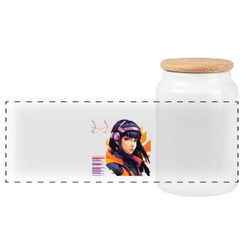 Héroïne Néo-Cyber Anime DJ - Boîte à biscuits avec couvercle en bois - blanc - Devant