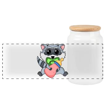 Baby Raccoon Motif - Panoramic Cookie Jar with Wooden Lid - white - Front