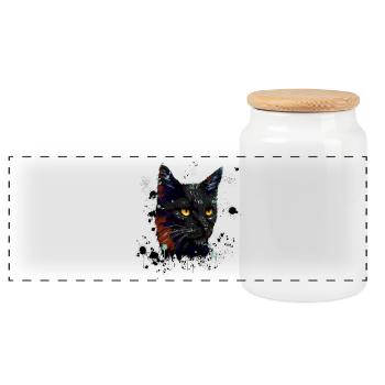 Cat Watercolor - Panoramic Cookie Jar with Wooden Lid - white - Front