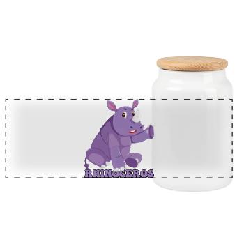 Lila Nashorn Cartoon Charm - Panorama Keksdose mit Holzdeckel - Weiß - Vorne