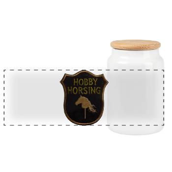 Hobby Horse Horsing Wappen - Panorama Keksdose mit Holzdeckel - Weiß - Vorne