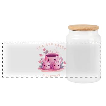 Tea and Cakes Sweet Tea T-Shirt Kawaii Gift - Panoramic Cookie Jar with Wooden Lid - white - Front