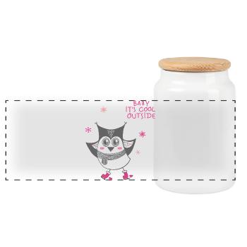 Baby it's cool outside - Owl - Panoramic Cookie Jar with Wooden Lid - white - Front