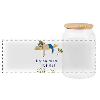 here I'm the sloth - Panoramic Cookie Jar with Wooden Lid - white - Front