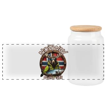Norway Fishing Tour - Moose - Fish - Panoramic Cookie Jar with Wooden Lid - white - Front