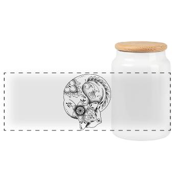 Florales dekoratives Mandala-Katzendesign - Panorama Keksdose mit Holzdeckel - Weiß - Vorne