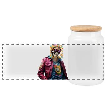 Skull With Pop Art - Panoramic Cookie Jar with Wooden Lid - white - Front