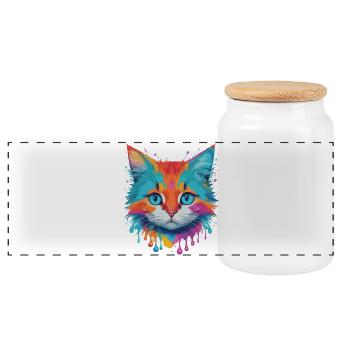 Niedliche Katze - Panorama Keksdose mit Holzdeckel - Weiß - Vorne