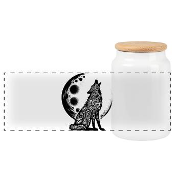 Wolf howls at the moon - Panoramic Cookie Jar with Wooden Lid - white - Front