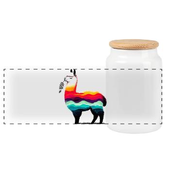 Alpaca - Panoramic Cookie Jar with Wooden Lid - white - Front