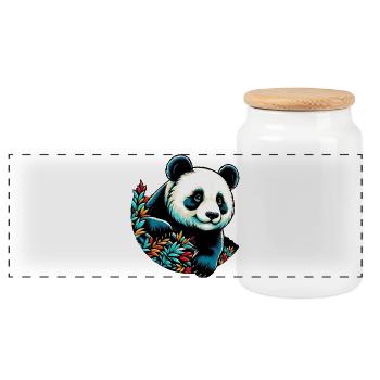 Panda - Panoramic Cookie Jar with Wooden Lid - white - Front