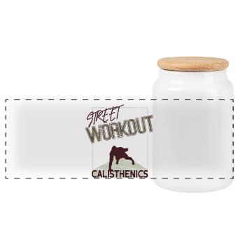 Street Workout – Calisthenics Design - Panoramic Cookie Jar with Wooden Lid - white - Front