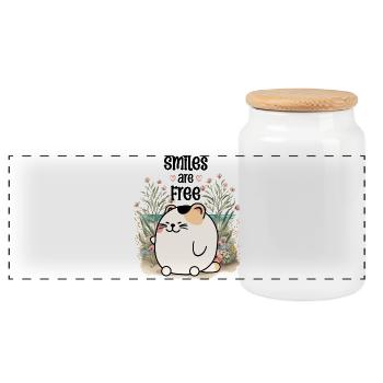 Smiles are Free - Panorama Keksdose mit Holzdeckel - Weiß - Vorne