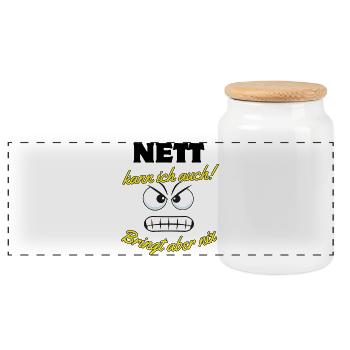 Motivational Saying with Cartoon Eyes - Panoramic Cookie Jar with Wooden Lid - white - Front
