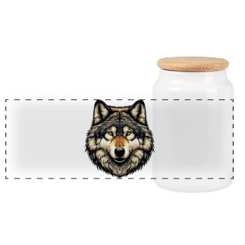 Wolf - Panoramic Cookie Jar with Wooden Lid - white - Front
