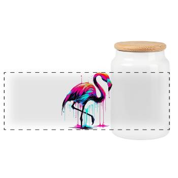 Pink Flamingo - Panoramic Cookie Jar with Wooden Lid - white - Front