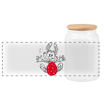 Easter Bunny with Easter Egg - Panoramic Cookie Jar with Wooden Lid - white - Front
