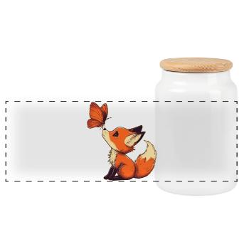 Fuchs mit Schmetterling - Panorama Keksdose mit Holzdeckel - Weiß - Vorne
