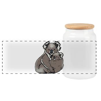 Koala - Mom with Baby - Panoramic Cookie Jar with Wooden Lid - white - Front