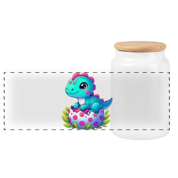 Dinosaur - Panoramic Cookie Jar with Wooden Lid - white - Front