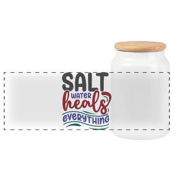 Salt Water Heals Everything - Panoramic Cookie Jar with Wooden Lid - white - Front