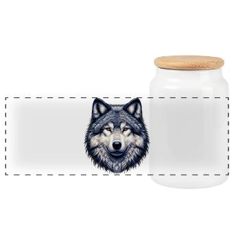 Wolf - Panoramic Cookie Jar with Wooden Lid - white - Front