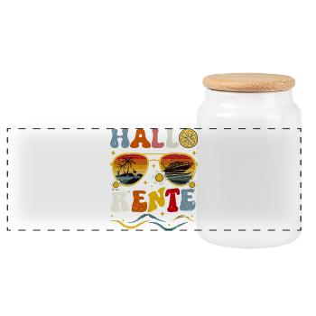 Hallo Sommer Retro Design Rentner Rentnerin  - Panorama Keksdose mit Holzdeckel - Weiß - Vorne