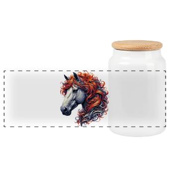 Horse - Panoramic Cookie Jar with Wooden Lid - white - Front
