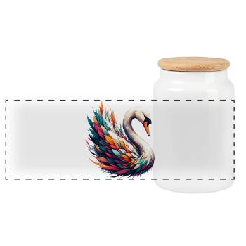 Swan - Panoramic Cookie Jar with Wooden Lid - white - Front