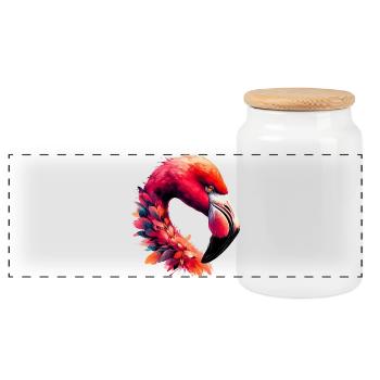 Flamingo - Panorama Keksdose mit Holzdeckel - Weiß - Vorne