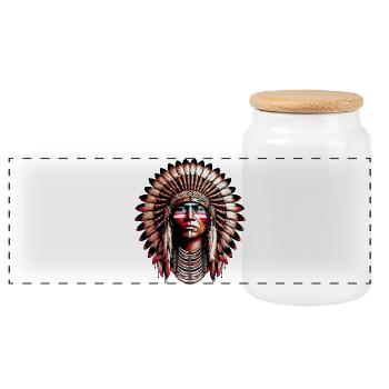 Amerikanisch Indianer Amerikanische Rote Haut - Panorama Keksdose mit Holzdeckel - Weiß - Vorne