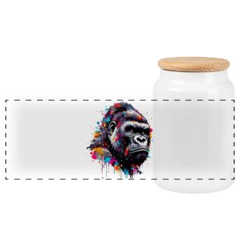 Gorilla - Panoramic Cookie Jar with Wooden Lid - white - Front