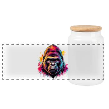 Gorilla - Panorama Keksdose mit Holzdeckel - Weiß - Vorne