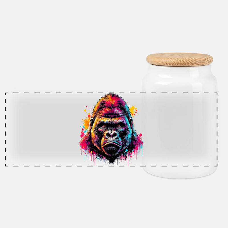 Gorilla - Panorama Keksdose mit Holzdeckel - Weiß