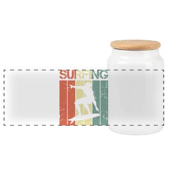Vintage Surfbrett - Panorama Keksdose mit Holzdeckel - Weiß - Vorne