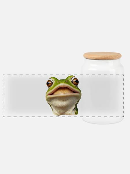 Lächelnder Frosch - Panorama Keksdose mit Holzdeckel - Weiß