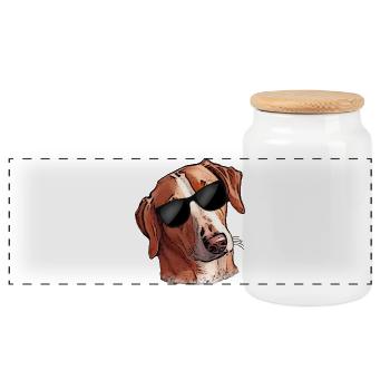 Witziger Hund SAVEBRACKE Jagdhund Sonnenbrille - Panorama Keksdose mit Holzdeckel - Weiß - Vorne