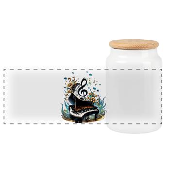 Wonderful Curved Fantasy Piano - Panoramic Cookie Jar with Wooden Lid - white - Front