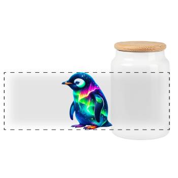 Aurora Borealis Pinguin - Panorama Keksdose mit Holzdeckel - Weiß - Vorne