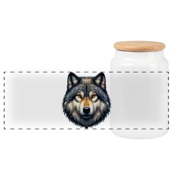 Loup - Boîte à biscuits avec couvercle en bois - blanc - Devant