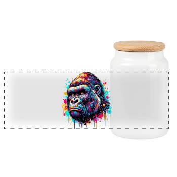 Gorilla - Panoramic Cookie Jar with Wooden Lid - white - Front