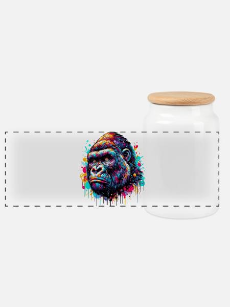 Gorilla - Panorama Keksdose mit Holzdeckel - Weiß