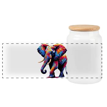 Elephant - Panoramic Cookie Jar with Wooden Lid - white - Front