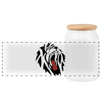 Lion - Panoramic Cookie Jar with Wooden Lid - white - Front