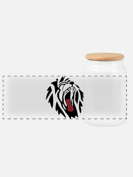 Lion - Panoramic Cookie Jar with Wooden Lid - white