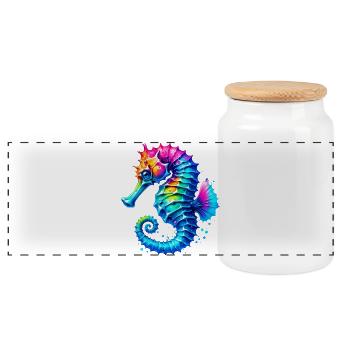Seahorse - Panoramic Cookie Jar with Wooden Lid - white - Front