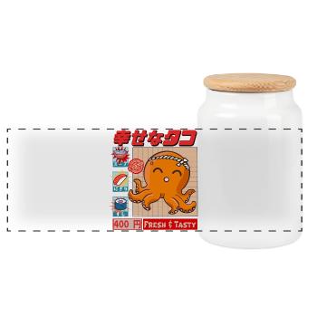 Happy Squid - Fresh & tasty - Panorama Keksdose mit Holzdeckel - Weiß - Vorne