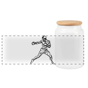 Dessin de boxe - Boîte à biscuits avec couvercle en bois - blanc - Devant